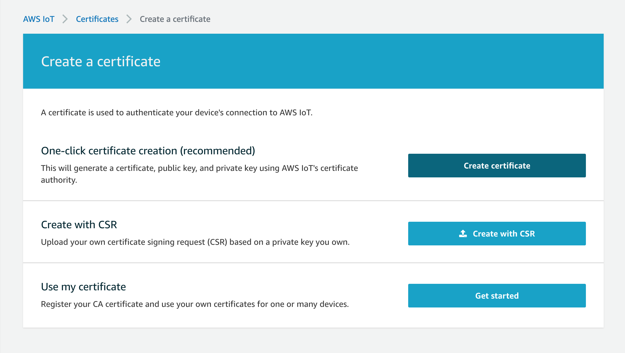 AWS IoT Core Certificate Create One Click.